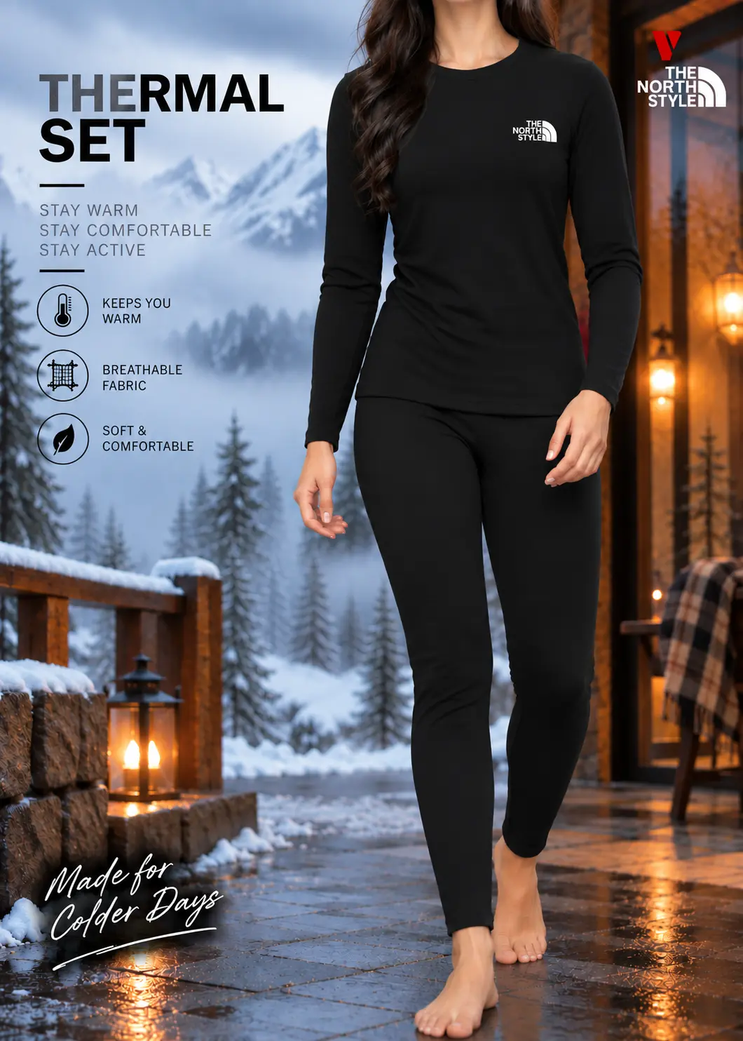Black Color Premium Thermal Set For Women